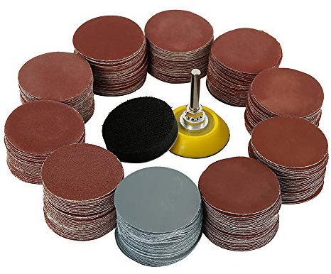 300Pcs 50mm Sanding Disc, Hook and Loop Grit 80/180/240/320/400/600/800/1000/2000/3000 Sanding Pad with Connecting Rod,2 inch Drill Sanding Attachment for Grinding/Polishing/Rust