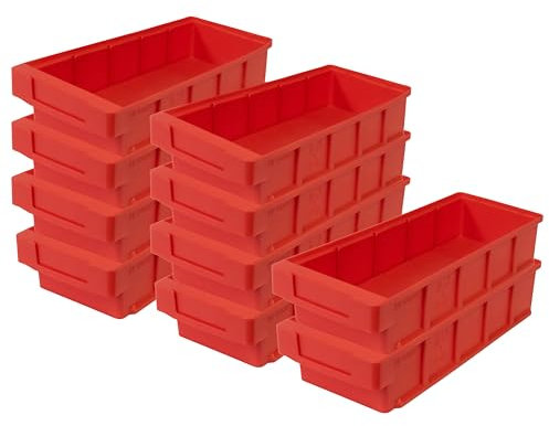 SCHULTE Lagertechnik 10x Regalkästen VKB 400x152x83 mm - aus Polypropylen, rot