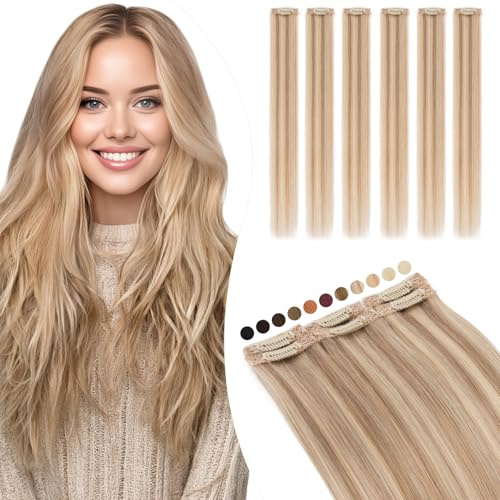Elailite Echthaar Extensions Clip Balayage Silk Lace in Tressen 6Stücke Clip in Haarverlängerung Unsichtbar 31g 25cm für Volumen/Meches #12P613