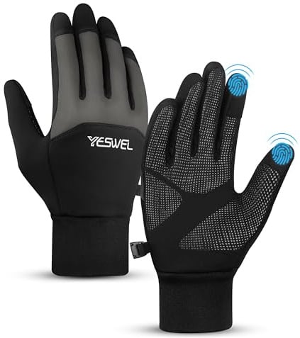 YESWEL Fahrradhandschuhe Herren Damen, Thermo Wasserdicht Handschuhe, Touchscreen Winterhandschuhe, Warme Winddichte Laufhandschuhe (Grau, M)