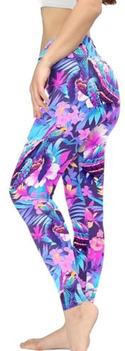 Kuiaobaty Tropical Turtle Flowers Women's High Waist Running Sports Leggings Hawaiian Style Buttery Soft Yoga Pants Workout Tights Non-See-Through, 31