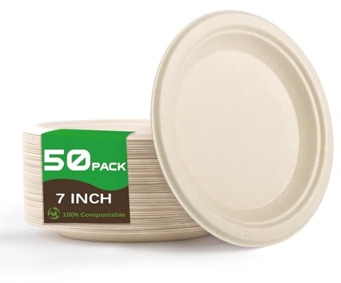 Piatti Carta 50Pcs, Piatti Usa e Getta Biodegradabile e Compostabile | Yidaxing Posate Usa e Getta,Piatti di Carta per Compleanno Feste Campeggio Barbecue Picnic (Colore del legno, 17.8 cm)