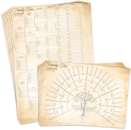 Templatables Family Tree Charts to Fill In | A3 Genealogy Posters (6 & 8 Generations) – 10 Pack Double-Sided Ancestry Charts – Thick Premium Paper, Folded to Letter Size – Trace Your Family History
