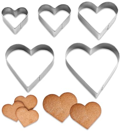 5 Stück Herz Ausstecher,Ausstechform aus Edelstahl,Plätzchen Ausstecher,Groß Klein Herzausstecher Ausstechformen,Cookie Cutter Herzbackform Herzen Keksformen für Plätzchen Brownie,Obst,Sandwiches