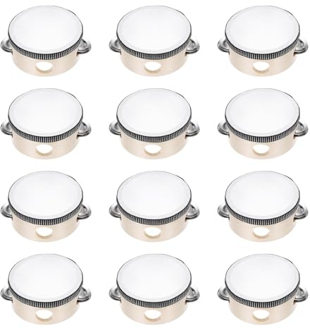 QUARKZMAN 12 Stk Tamburin Trommel 4 Zoll Holz Handgehaltenes Tamburin Einzelreihe Metall Schellen Percussion Musikinstrument Für Erwachsene Kirche Hochzeit Party Spiele Holzfarbe