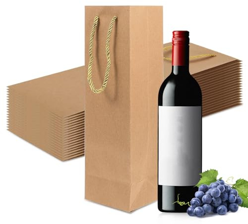 Kraft Paper Wine Bags, 20PCS Wine Gift Bags | Bottle Gift Bag with Strong Rope Handles, Reusable Bottle Storage, Suitable for Wedding Birthday Christmas Party and Retail