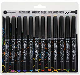 Manuscript Callicreative Fine Italic Markers – 12 Pieces – Callicreative Markers with 1.4mm Italic Chisel Nibs, Twelve Colours in A Variety of Shades – Ideal For Exploring The Art of Hand Lettering! 185mm x 200mm x 26mm