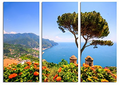 130x90cm – Keilrahmenbild Amalfiküste Italien wunderschönes Panorama 3teiliges Wandbild auf Leinwand und Keilrahmen - Fotobild Kunstdruck Artprint