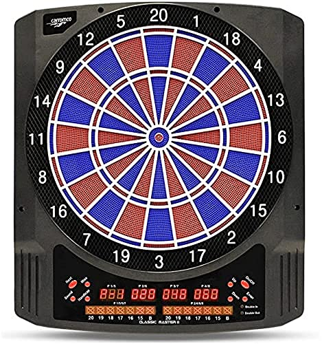 Carromco Dartscheibe Elektronisch Classic Master II – 2-Loch Abstand, Softdarts & Netzteil, Für 1-8 Spieler, 36 Spiele & 585 Varianten inkl. Cricket, Rot-Blau, Elektronisches Dartboard