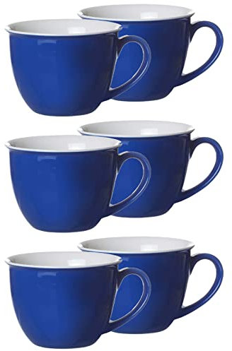Ritzenhoff & Breker Doppio Jumbotasse, Jumbo Obere, Milchkaffee Obertasse, Ober Tasse, Geschirr, Porzellan, Indigo Blau, 350 ml, 63813, 6 Stück