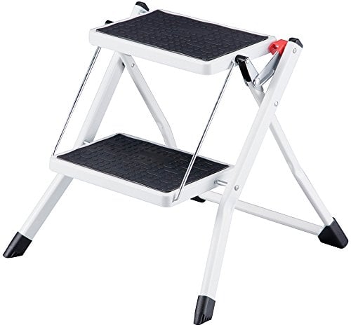 Home Vida – Potro Plegable con Goma Antideslizante, Resistente, de Metal, de Dos escalones y de Color Negro y Blanco