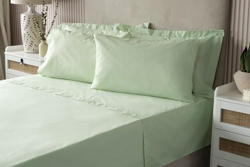 Belledorm Luxury Fitted Bed Sheet With Matching FREE 2 X PILLOW CASE Plain Dyed Poly Cotton Percale Easy Care Bed Sheet Genuine 50% cotton 50% polyester (Double, Apple)