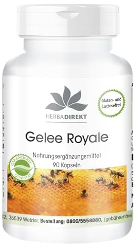Gelée Royale Extrakt 500mg - 90 Kapseln, 4-fach konzentriert aus 2000mg Gelée Royale - Royal Jelly - hochdosiert | HERBADIREKT by Warnke Vitalstoffe - Deutsche Apothekenqualität