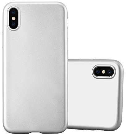 Cadorabo Hülle kompatibel mit Apple iPhone X/XS Schutzhülle TPU Silikon Case Metallic Design Slim Kratzfest Weiche Gummi mit Rundumschutz Case Hülle für iPhone X/XS in Silber