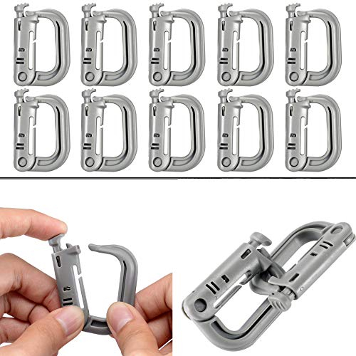 BOOSTEADY 10 Stück vielseitig verwendbar D-Ring Karabiner Grimloc Locking für Molle Gurtband mit Rucksäcke, Grau