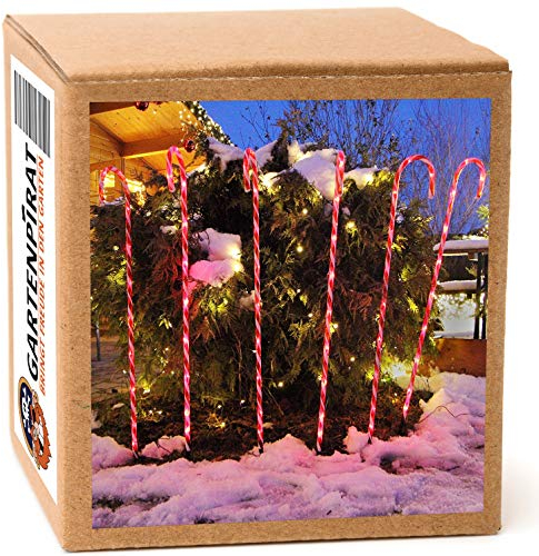 Gartenpirat Weihnachtsdeko außen Figuren Zuckerstangen – LED-Lichterkette außen mit 6 Leuchtstäben & Erdspieß – Mit Timer und Blink-Programmen – Energieeffizient – 100 cm - Gartenstab 6er Set