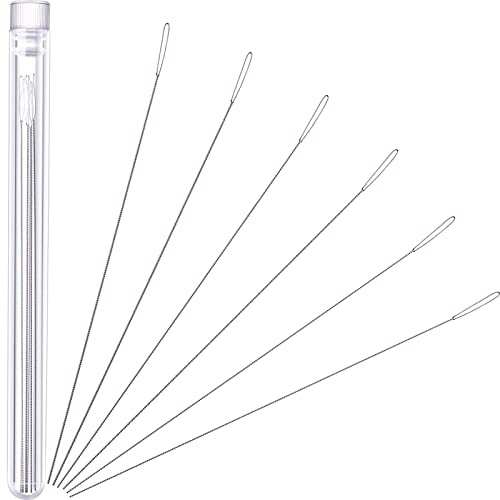 Chuangdi Beading Needles 6 Pieces Stainless Steel Needle Large Big Eye Collapsible Embroidery Beading Needle Thread Sewing Needles Needle Bottle, Assorted Size