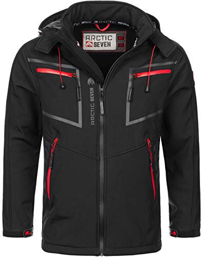 Arctic Seven Herren Softshell Jacke Funktionsjacke Outdoor Regenjacke Atmungsaktiv Fleece Innenfutter AS088 [AS-088-Schwarz-Gr.3XL]