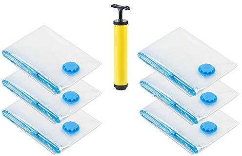 PEARL 6er-Set Vakuum-Kleiderbeutel in 3 Größen, inklusive Handpumpe (Koffer Organizer)