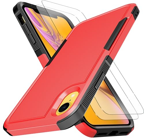 KaiMai for iPhone XR Case, [10 FT Military Grade Drop Protection] [Non-Slip] [2 pcs TPE HD Screen Protector] Heavy Duty Full-Body Shockproof Case for iPhone XR 6.1“-Red
