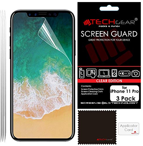 TECHGEAR [Pack of 3] Screen Protectors for iPhone 11 Pro 5.8 - CLEAR LCD Screen Protector Guard Covers with Cleaning Cloth & Application Card Compatible with Apple iPhone 11 Pro (5.8)