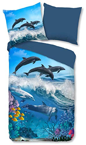 ESPiCO Bettwäsche Trendy Bedding Delfine Tiermotiv Unterwasserwelt Ozean Fische Meer Wendeoptik Renforcé, Größe:135 cm x 200 cm