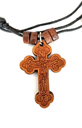 IconsGr Christlich-orthodoxe Religiöse Anhänger Halskette mit Holzkreuz 65