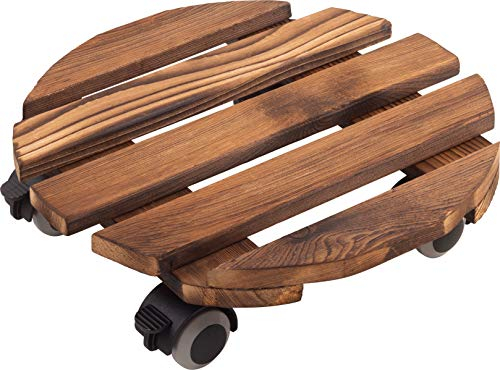 Metafranc Pflanzenroller Ø 300 mm - 60 kg Tragkraft - Kiefer-Platte - Vintage-Look - TPE-Rollen mit 4 Feststellern / Indoorroller / Blumenroller / Transporthilfe für Pflanzen / 825210