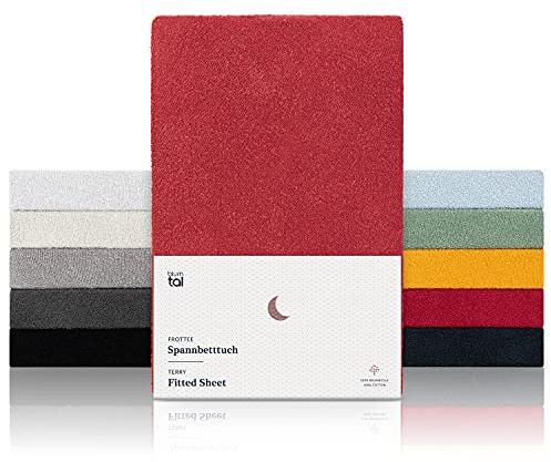 Blumtal® Frottee Spannbettlaken 90x200x27cm - Oeko-TEX zertifiziertes Spannbetttuch 90x200x27cm - Frottee-Spannbettlaken bis 27cm Matratzenhöhe - Rot