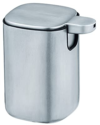 WENKO Seifenspender Alassio, nachfüllbarer Handseifenspender für Bad und Gäste-WC, Desinfektionsmittelspender aus rostfreiem satiniertem Edelstahl, 230 ml Füllmenge, 9,3 x 39,2 x 9,3 cm, Silber matt