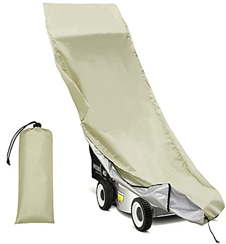 Rasenmäher-Abdeckung, Push-Mäher-Abdeckung, Rasenmäher-Schuppen, Outdoor-Aufbewahrung, wasserdichter Stoff, Universal-Modell mit Aufbewahrungstasche (Beige)