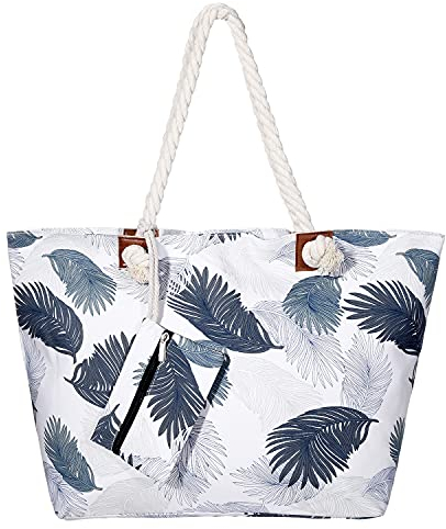 MASADA Badetasche XXL Familie Strandtasche Damen Beach bag groß mit Reißverschluss - Federn