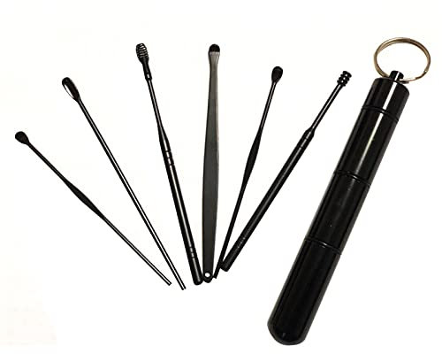 YZDKJ 2Sets Ohrwachs Picker Edelstahl Spirale Ohrstocher Wachs Remover Kürette Earkick Cleaner Löffel Ohrpflege Werkzeuge mit Kasten (Color : Black Aluminum Tube)