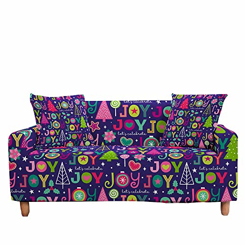 FANSU Stretch Sofabezug Stretch Antirutsch Sofaüberwürfe mit Armlehnen, 3D Weihnachtswünsche Ecksofa L Form Sofa/Couchbezug/Sesselbezug für Wohnzimmer Wohnkultur (Joy,2 Sitzer/145-185cm)