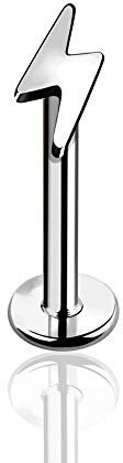 BlackAmazement 316L Edelstahl Labret Ohrstecker Tragus Helix Monroe Piercing Blitz Lightning Thunderbolt Silber Gold Damen Herren (Farbe Silber - Stablänge 6mm)