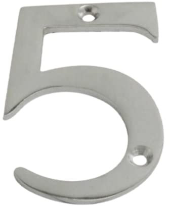 Satin Chrome Door Numbers Screw On 3 Inch Number 5 Door Number Elegant and Bold Door Numerals Suitable for All Door Types Including Wooden uPVC and Composite.