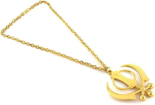 BISMAADH Sikh Punjabi Khanda Goldenes Dekor mit langer Kette für Auto-Rückansicht
