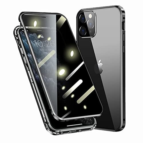 Privacy Case for iPhone 11 Pro Max Magnetic Cover,Anti-peep Tempered Glass Double-sided Case Built-in Camera Protector,Metal Bumper 360 Full Cover Anti-Spy Phone Case for iPhone 11 Pro Max 6.5,Black