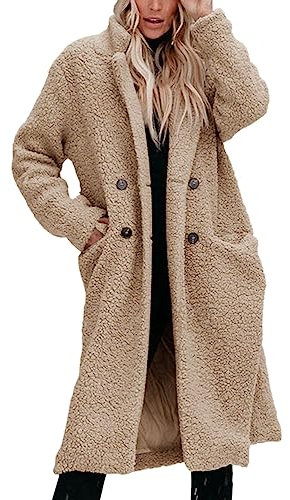 Onsoyours Damen Kunstpelz Mantel Verdicken Pelzmantel Flaumig Warme Outwear Winterjacke Vorne Offen Faux Wolle Mantel Cardigan Jacke Elegant Winter A Khaki M