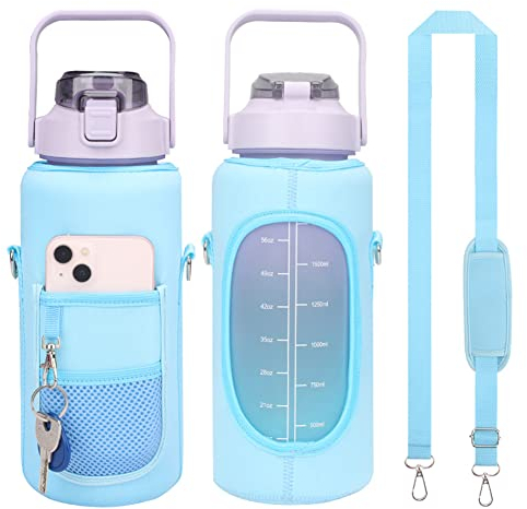 Bouteille d'eau de 2 L - Housse étanche en néoprène isotherme - Sangle d'épaule - Pour diverses bouteilles d'eau de gym