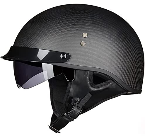 Retro Carbon Fiber Shell Motorradhalbhelm Jethelm Für Motorräder DOT/ECE-Zertifizierter Roller-Helm Scooter-Helm Moped Mofa-Helm Chopper Vintage Rollerhelm Sturzhelm Chopper Helm 2,L