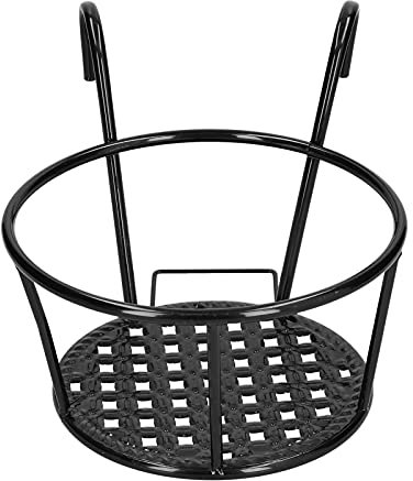 LIYJTK Macetas colgantes redondas de metal de 8.7 pulgadas, soportes de hierro de metal para colgar macetas, cesta para plantas, contenedores para balcón, patio, terraza, porche, barandilla, interior