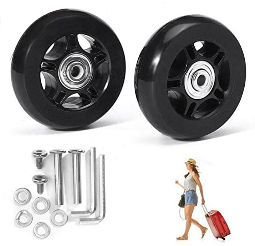 QOXEZY 1 Set Ersatzräder für Gepäck, Koffer, Gummi-Lenkrollen, Reparatur-Sets, schwarz (2 Räder, 2 Achsen, 2 Achsen, 4 Unterlegscheiben, 2 Schraubenschlüssel)
