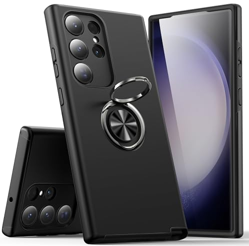 KRAFTCARE Hülle für Samsung Galaxy S23 Ultra, Handyhülle mit Eingebetteter 360° Grad Ring, Magnetische Schutzhülle TPU Stoßfest Cover Case für Samsung S23 Ultra 5G,Schwarz