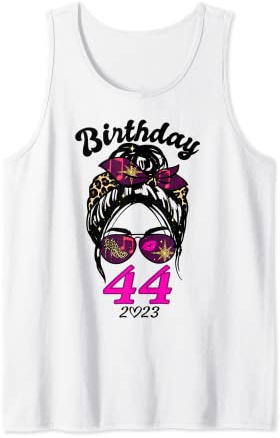 44 Years Old Fabulous Messy Bun Leopard 44. Geburtstag Squad Tank Top