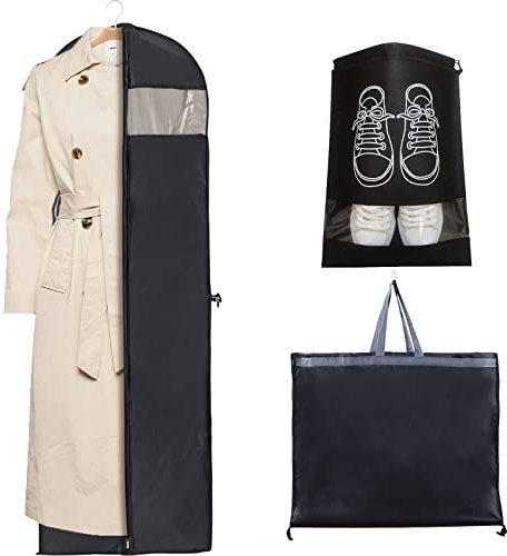 ZOCONE Custodia Porta Abiti da Viaggio, 180x60cm Borsa Porta Abiti da Viaggio Uomo Donna Copri Abiti Antipolvere Trasparenti Pieghevole Versione Spessa per Copri Abiti Giacche Gonne Camicie