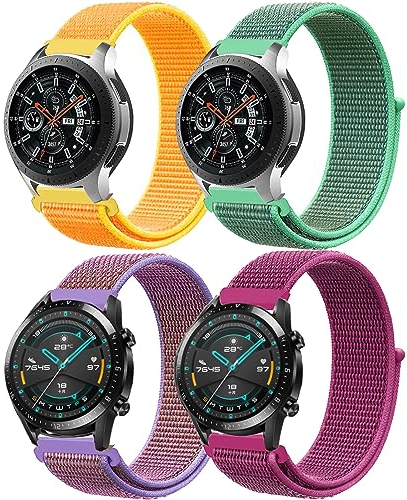 Cinturino Nylon Loop per Huawei Watch GT/Gt 2 46mm/per Samsung Galaxy Watch 3 45mm/Galaxy Watch 46 mm/Gear S3 Frontier,22mm Smartwatch Cinturini Sport per Amazfit Bip 5/Balance/Gtr Uomini Donne 4PCS