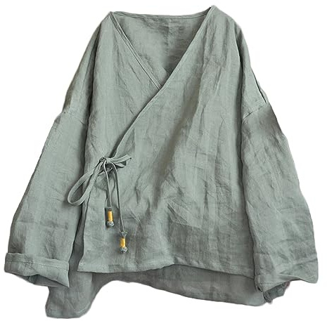 NFYM Cardigan kimono Hanten à manches longues pour femme - En coton et lin - Style rétro Hanfu