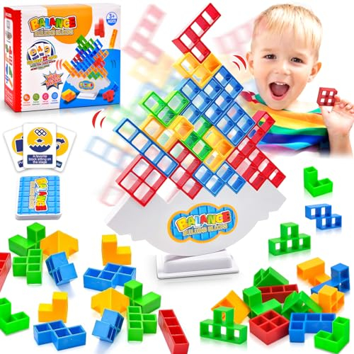 Pipihome Tetris Spiel, 48 Stück Kinder Spiele Tetris Tower Spiel,Tetra Tower Spielen für Kinder, Gesellschaftsspiele ab 4 Jahre, Stapelspiel Tetris Balance Board Erwachsene