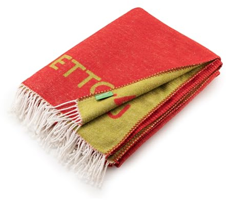 UNITED COLORS OF BENETTON Decke, 140 x 190 cm, 320 g/m², 60% Baumwolle, 40% Acryl, Rot und Grün, Regenbogenfarben